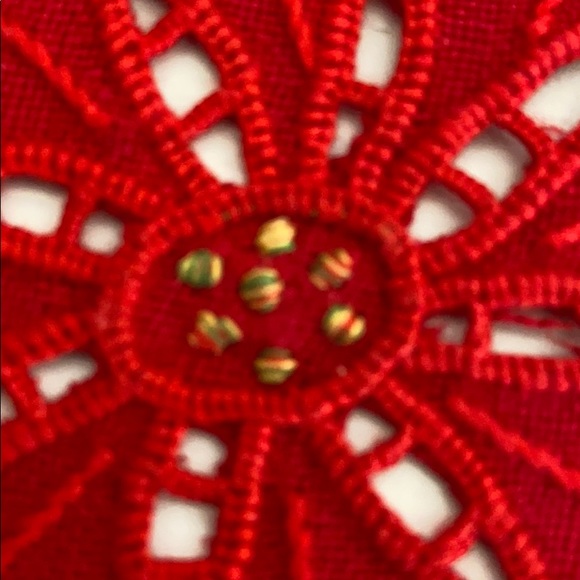 4 Red Embroidered Cotton Coasters- Christmas Decor - Picture 4 of 5